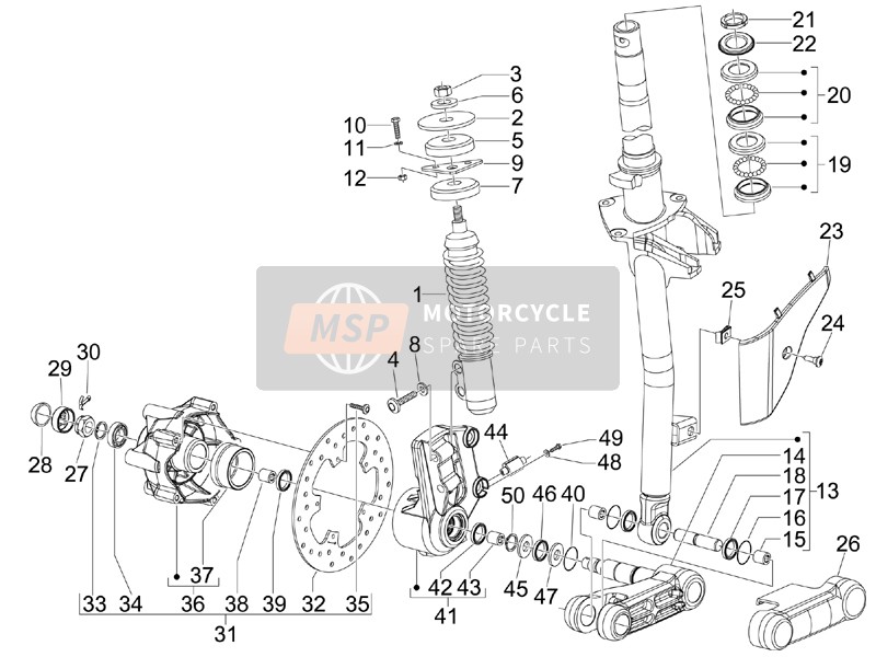 Vespa S 150 4T 2008 Tenedor/Tubo de dirección - Unidad de cojinete de dirección para un 2008 Vespa S 150 4T