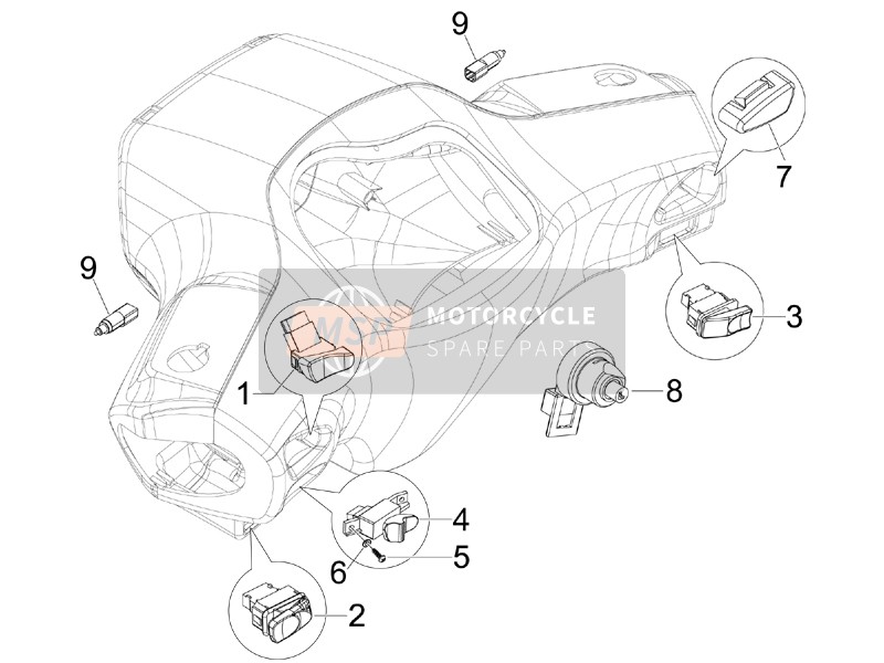 Vespa S 150 4T 2008 Sélecteurs - Commutateurs - Boutons pour un 2008 Vespa S 150 4T