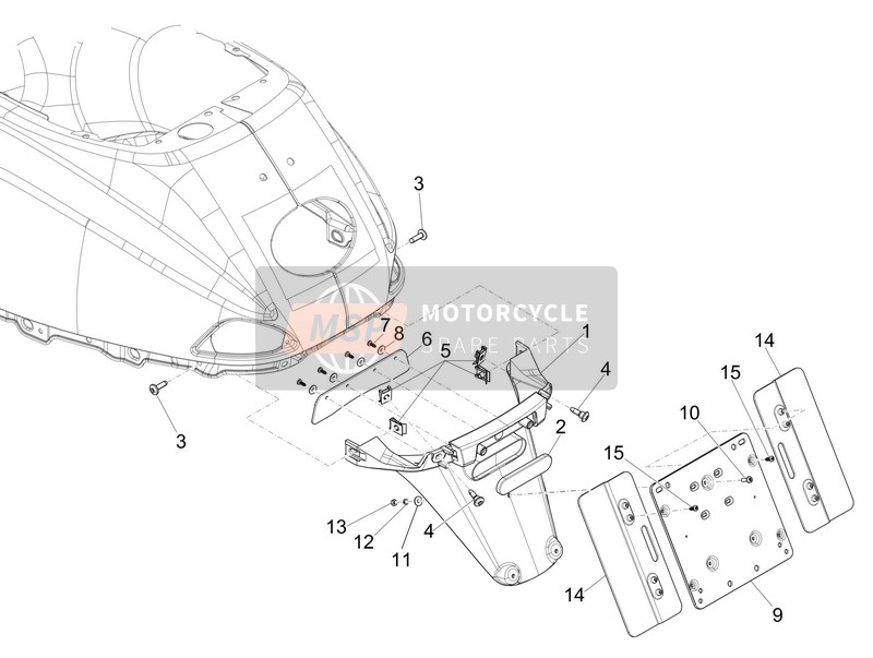 Vespa S 150 4T 2V ie E3 College 2009 Abdeckung hinten - Spritzschutz für ein 2009 Vespa S 150 4T 2V ie E3 College