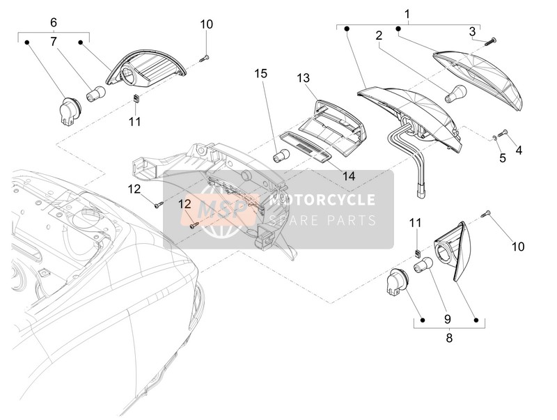 Vespa S 150 4T 2V ie E3 College 2011 Faros traseros - Lámparas de señal de giro para un 2011 Vespa S 150 4T 2V ie E3 College