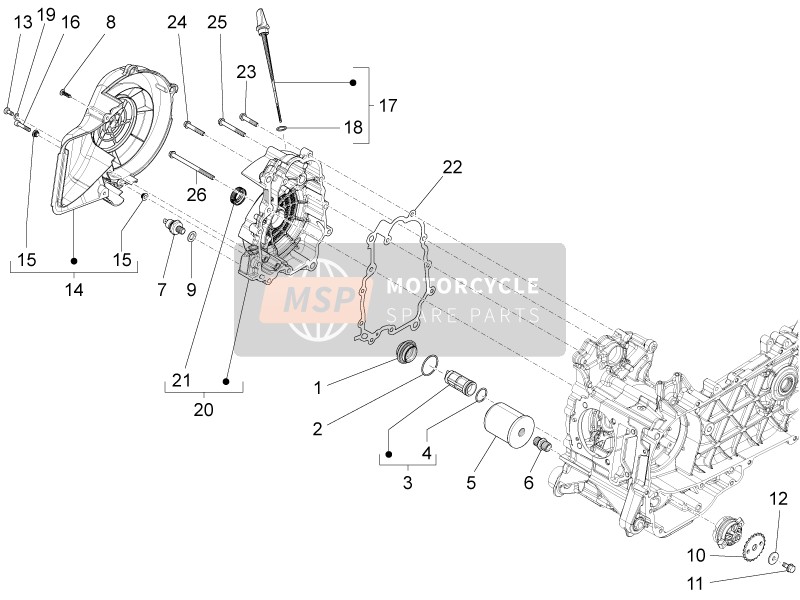 Vespa S 150 4T 3V ie (Vietnam) 2012 Vliegwielmagneten Afdekking - Oliefilter voor een 2012 Vespa S 150 4T 3V ie (Vietnam)