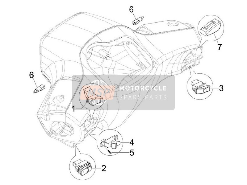 Vespa S 150 4T ie E3 (Vietnam-Indonesia) 2012 Schilder - Schalter - Tasten - Leistungsschalter für ein 2012 Vespa S 150 4T ie E3 (Vietnam-Indonesia)