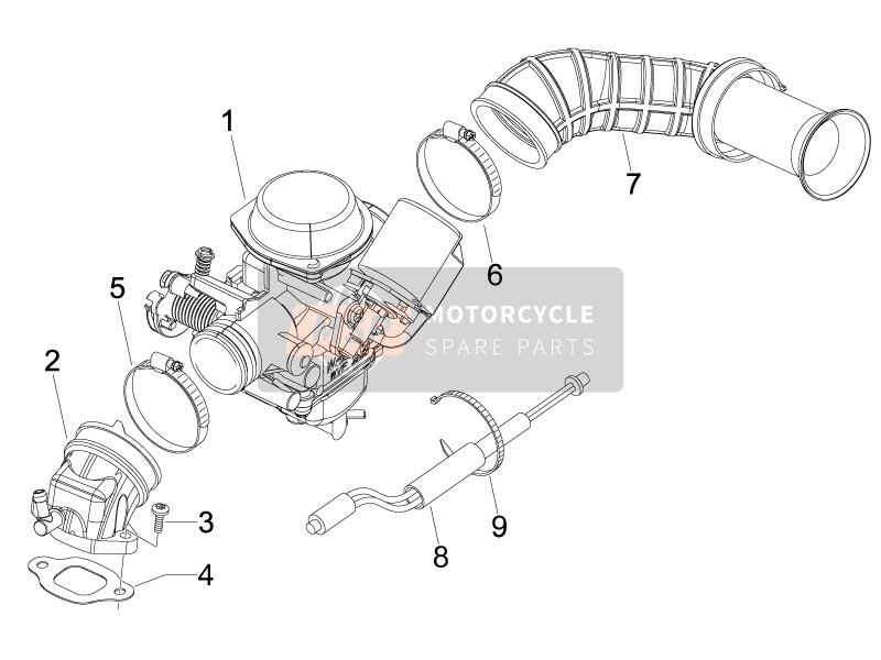 Vespa S 150 4T (USA) 2007 Carburettor, Assembly - Union Pipe for a 2007 Vespa S 150 4T (USA)