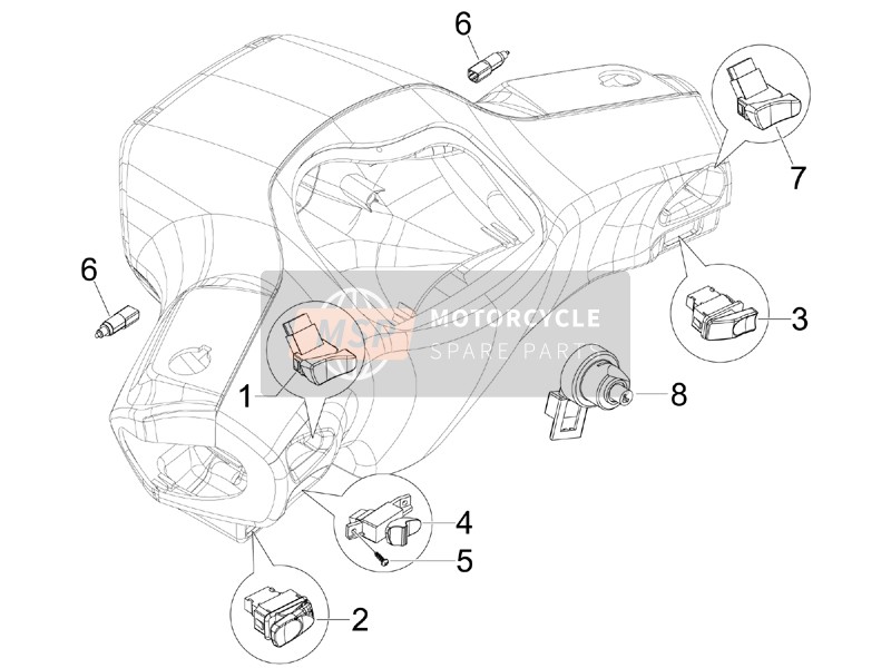 Vespa S 150 4T (USA) 2007 Sélecteurs - Commutateurs - Boutons pour un 2007 Vespa S 150 4T (USA)