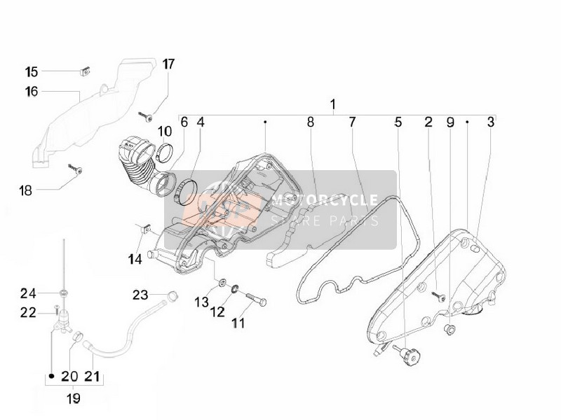 Vespa S 150 4T (Vietnam) 2009 Filtro dell'aria per un 2009 Vespa S 150 4T (Vietnam)