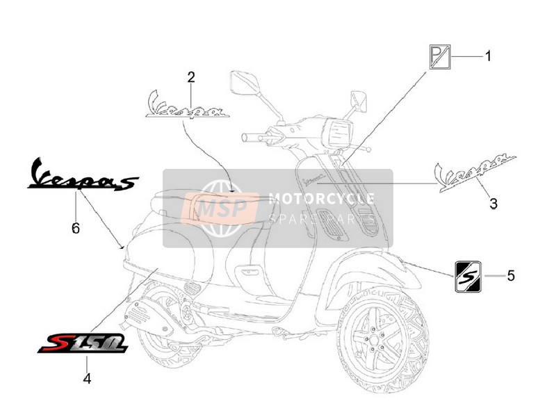 Vespa S 150 4T (Vietnam) 2009 Platten - Embleme für ein 2009 Vespa S 150 4T (Vietnam)