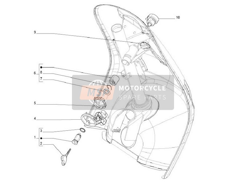 Vespa S 150 4T (Vietnam) 2010 Cerraduras para un 2010 Vespa S 150 4T (Vietnam)