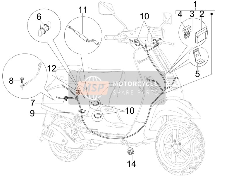 Vespa S 50 4T 4V College (USA) 2008 Hauptkabelbaum für ein 2008 Vespa S 50 4T 4V College (USA)