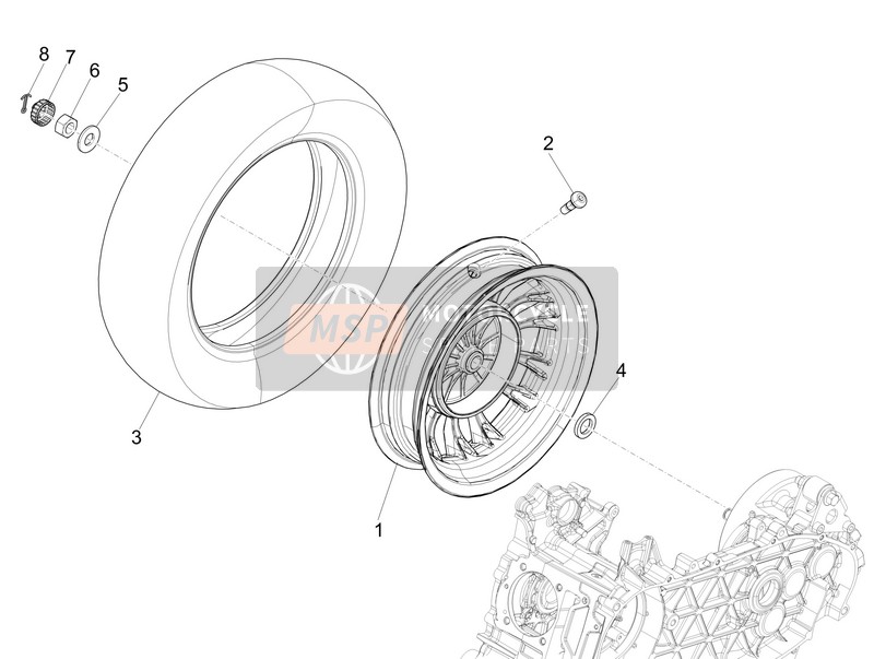 Vespa Sprint 50 2T2V 2014 Roue arrière pour un 2014 Vespa Sprint 50 2T2V