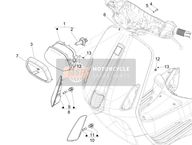 Vespa Sprint 50 4T 4V (EMEA) 2014 Phares avant - Lampes de clignotant pour un 2014 Vespa Sprint 50 4T 4V (EMEA)