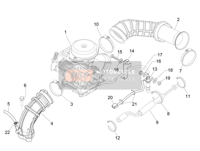 Vespa Sprint 50 4T 4V (USA) 2014 Carburateur, Assemblage - Drieweg pijp voor een 2014 Vespa Sprint 50 4T 4V (USA)