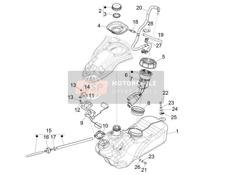 Vespa Vespa 946 125 4T 3V ABS 946 RED (EU-ASIA) 2015 Tank für ein 2015 Vespa Vespa 946 125 4T 3V ABS 946 RED (EU-ASIA)