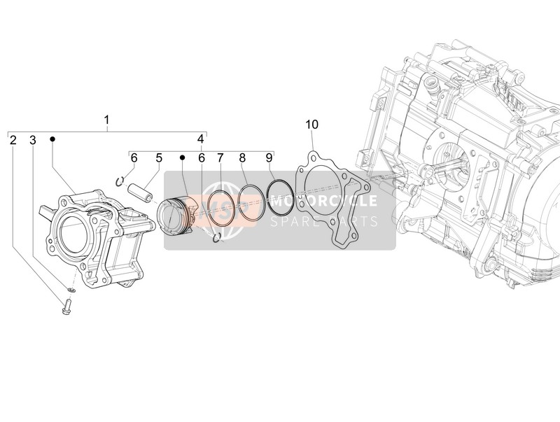 Vespa Vespa GTS 125 4T E4 ABS (EU) 2016 Zylinder-Kolben-Kolbenbolzeneinheit für ein 2016 Vespa Vespa GTS 125 4T E4 ABS (EU)