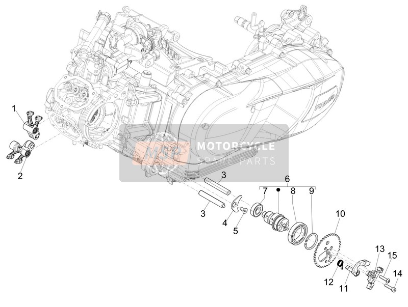 Vespa Vespa GTS 125 4T E4 ABS (EU) 2016 Unité de soutien des leviers à bascule pour un 2016 Vespa Vespa GTS 125 4T E4 ABS (EU)