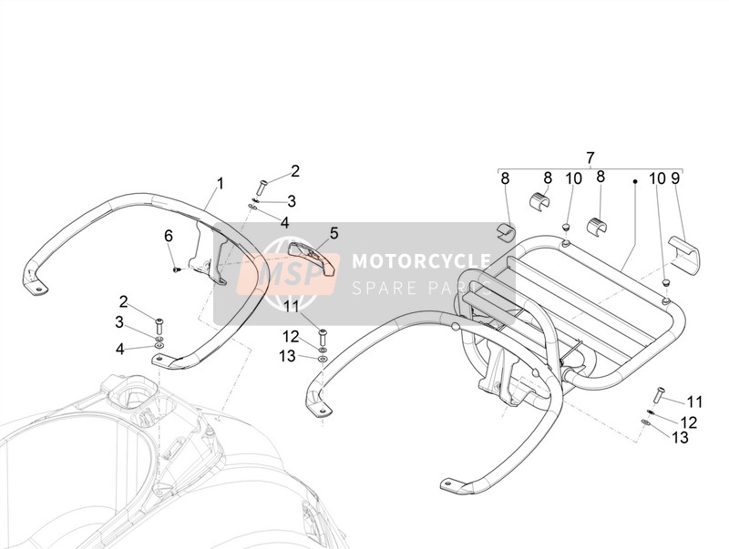 Vespa Vespa GTS 125 4T E4 ABS (EU-GB) 2017 Portaequipajes trasero para un 2017 Vespa Vespa GTS 125 4T E4 ABS (EU-GB)