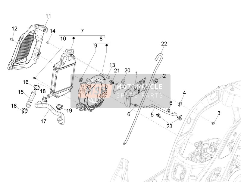 Vespa Vespa GTS 125 4T E4 ABS (EU-GB) 2018 Kühlmittelsystem für ein 2018 Vespa Vespa GTS 125 4T E4 ABS (EU-GB)