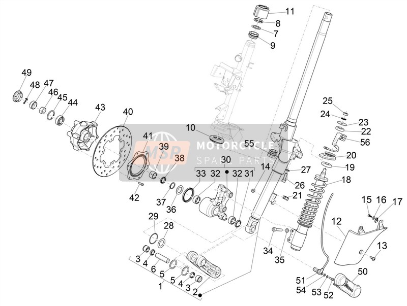 Vespa Vespa GTS 125 4T E4 ABS (EU-GB) 2018 Gabel/Lenkrohr - Lenklagereinheit für ein 2018 Vespa Vespa GTS 125 4T E4 ABS (EU-GB)