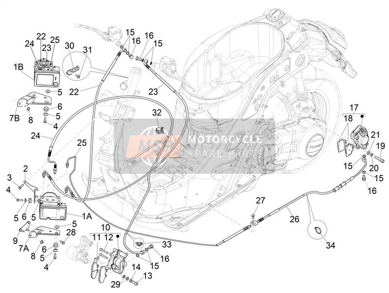 Vespa Vespa GTS 150 4T E4 ABS 2018 Bremsleitungen - Bremssättel (ABS) für ein 2018 Vespa Vespa GTS 150 4T E4 ABS