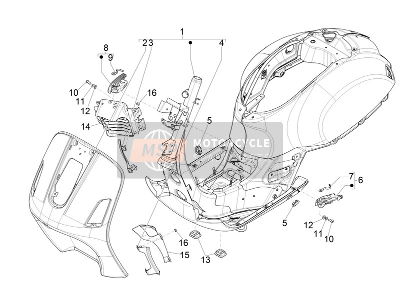 Vespa Vespa GTS 150 4T E4 ABS (EU) 2016 Frame/Kuipwerk voor een 2016 Vespa Vespa GTS 150 4T E4 ABS (EU)