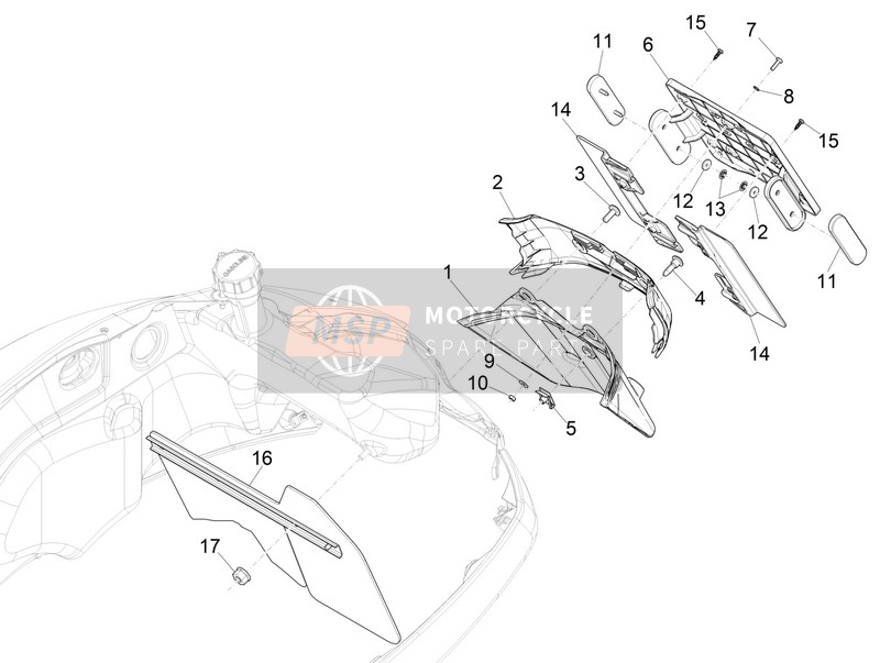 Vespa Vespa GTS 150 4T E4 ABS (EU) 2016 Cubierta trasera - Protector contra salpicaduras para un 2016 Vespa Vespa GTS 150 4T E4 ABS (EU)