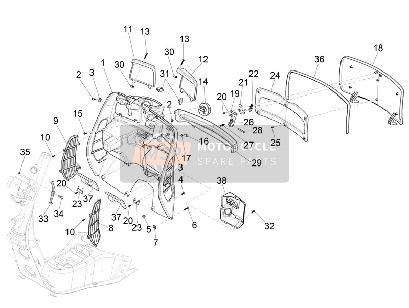 Vespa Vespa GTS 300 ie ABS E4 2017 Voorhandschoen-Huis - Knie-Beschermingspaneel voor een 2017 Vespa Vespa GTS 300 ie ABS E4