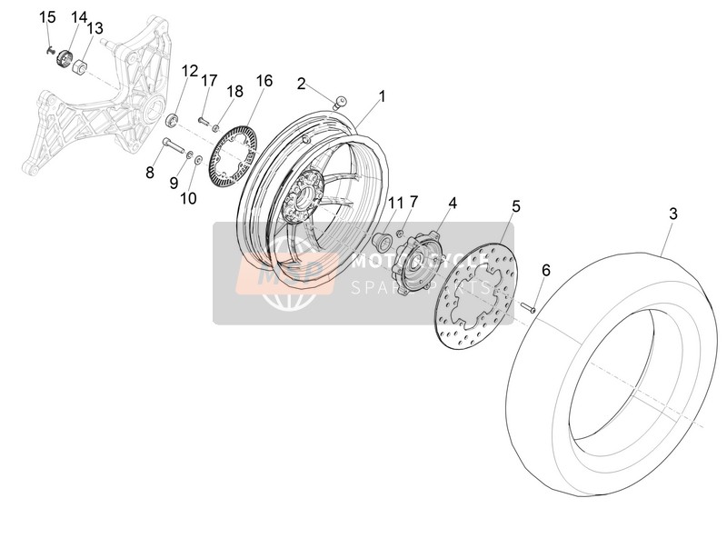 Vespa Vespa GTS 300 ie ABS E4 (EU) 2016 Ruota posteriore per un 2016 Vespa Vespa GTS 300 ie ABS E4 (EU)