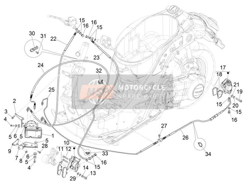 Vespa Vespa GTS 300 ie ABS E4 (EU) 2017 Brakes Pipes - Calipers (ABS) for a 2017 Vespa Vespa GTS 300 ie ABS E4 (EU)