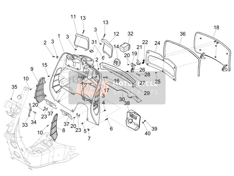 Vespa Vespa GTS 300 ie ABS (USA-CANADA) 2016 Handschuhfach vorne - Knieschutz für ein 2016 Vespa Vespa GTS 300 ie ABS (USA-CANADA)