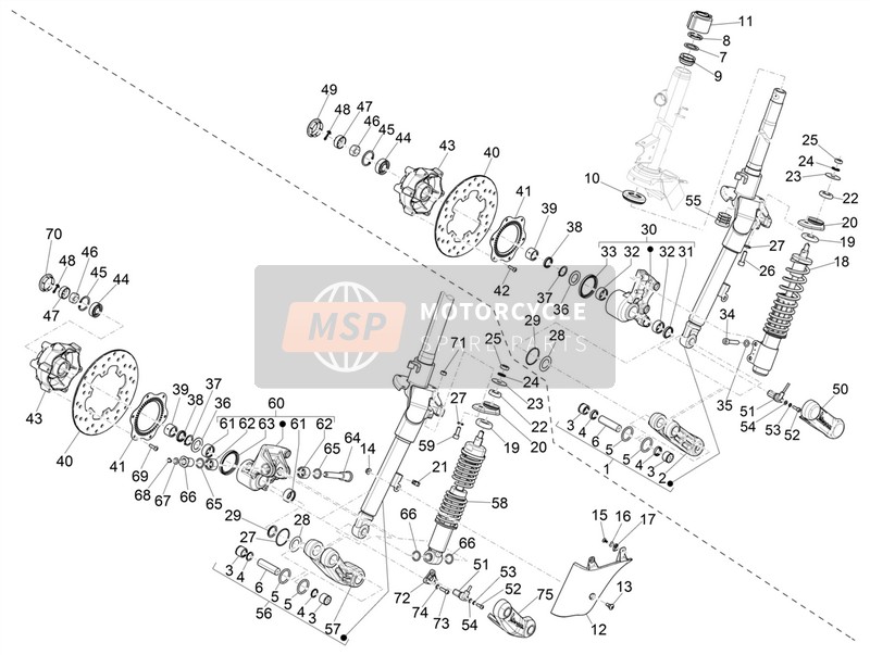 Vespa Vespa GTS 300 ie ABS (USA-CANADA) 2015 Tenedor/Tubo de dirección - Unidad de cojinete de dirección para un 2015 Vespa Vespa GTS 300 ie ABS (USA-CANADA)