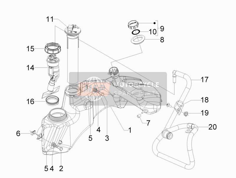 Vespa Vespa GTS 300 ie Super ABS (USA) 2017 Réservoir d'essence pour un 2017 Vespa Vespa GTS 300 ie Super ABS (USA)