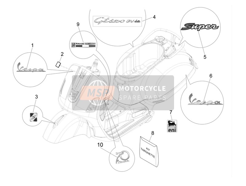 Vespa Vespa GTS Super 150 ie 4T 3V (ASIA) 2017 Platten - Embleme für ein 2017 Vespa Vespa GTS Super 150 ie 4T 3V (ASIA)