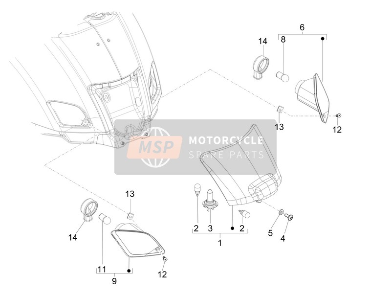 Vespa Vespa GTS Super 150 ie 4T 3V (ASIA) 2015 Phares arrière - Lampes de clignotant pour un 2015 Vespa Vespa GTS Super 150 ie 4T 3V (ASIA)