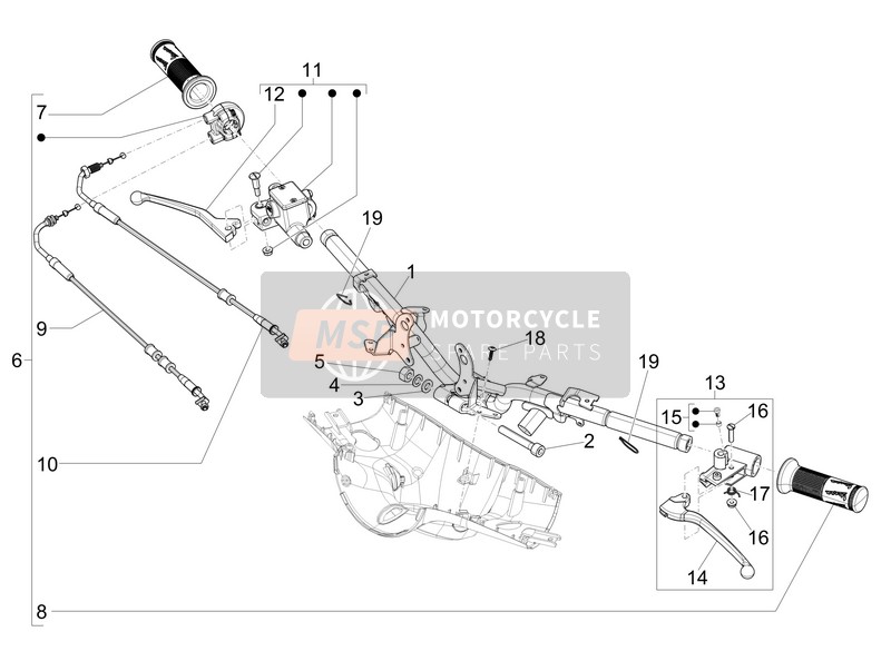 Vespa Vespa Primavera 125 4T 3V iGET ABS (EU) 2017 Guidon - Maître cil. pour un 2017 Vespa Vespa Primavera 125 4T 3V iGET ABS (EU)