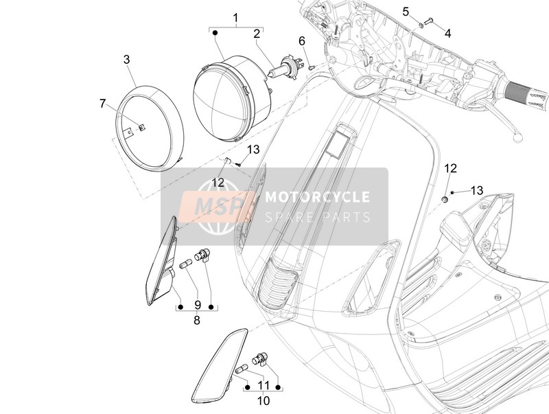 Vespa Vespa Primavera 150 4T 3V iGET ABS (EU) 2016 Fari anteriori - Indicatori di direzione per un 2016 Vespa Vespa Primavera 150 4T 3V iGET ABS (EU)