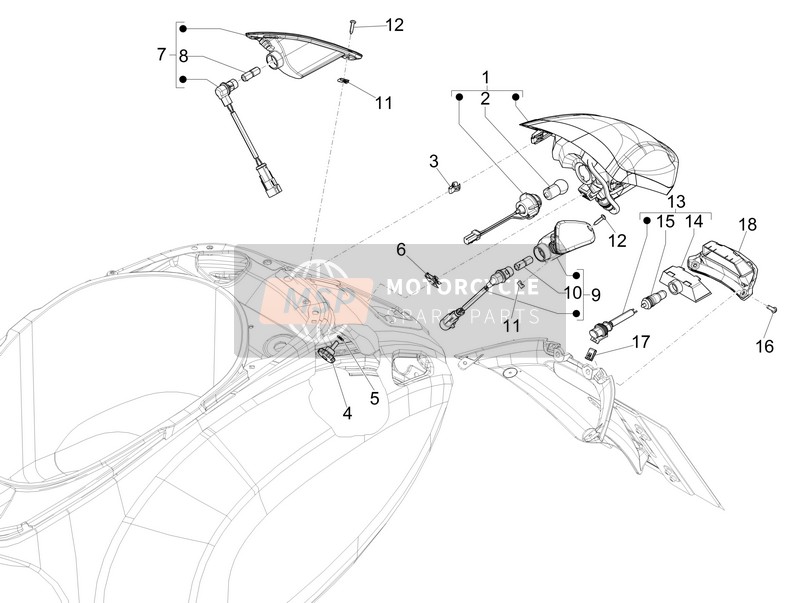 Vespa Vespa Primavera 150 4T 3V iGET ABS (EU) 2016 Koplampen achter - Richtingaanwijzer lampen voor een 2016 Vespa Vespa Primavera 150 4T 3V iGET ABS (EU)