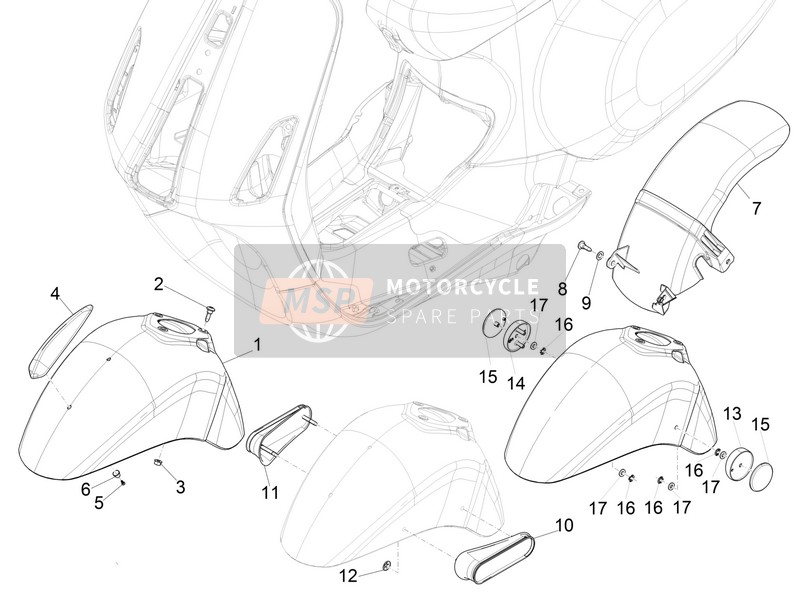 Vespa Vespa Primavera 150 4T 3V iGET (ASIA) 2017 Radgehäuse - Schlammschutz für ein 2017 Vespa Vespa Primavera 150 4T 3V iGET (ASIA)