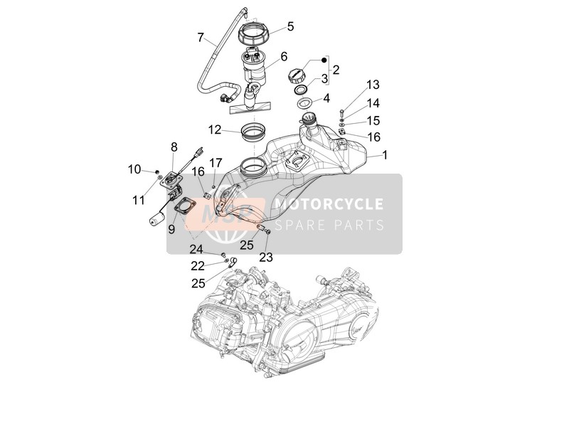 Vespa Vespa Primavera 150 4T 3V iGet E4 ABS (USA-CANADA) 2016 Depósito de combustible para un 2016 Vespa Vespa Primavera 150 4T 3V iGet E4 ABS (USA-CANADA)