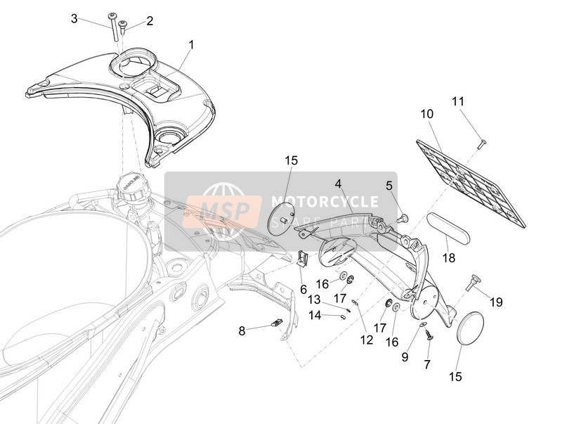 Vespa Vespa Primavera 50 2T (EU-ASIA) 2017 Capot arrière - Garde anti-éclaboussures pour un 2017 Vespa Vespa Primavera 50 2T (EU-ASIA)