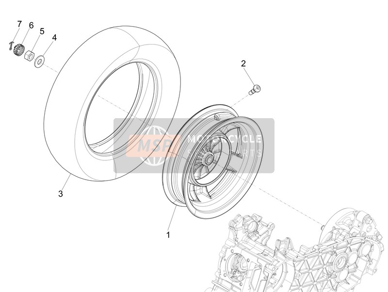 Vespa Vespa Primavera 50 2T (EU-ASIA) 2014 Roue arrière pour un 2014 Vespa Vespa Primavera 50 2T (EU-ASIA)