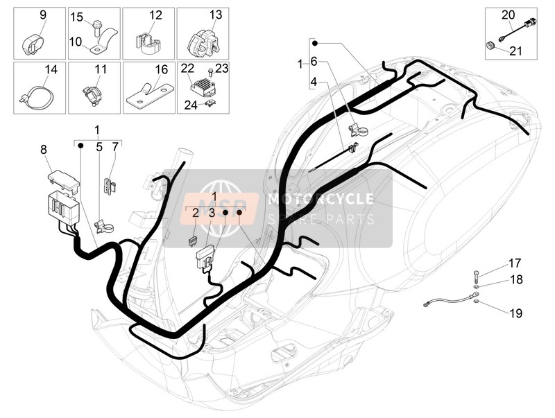 Vespa Vespa Primavera 50 2T (EU-ASIA) 2017 Faisceau de câbles principal pour un 2017 Vespa Vespa Primavera 50 2T (EU-ASIA)