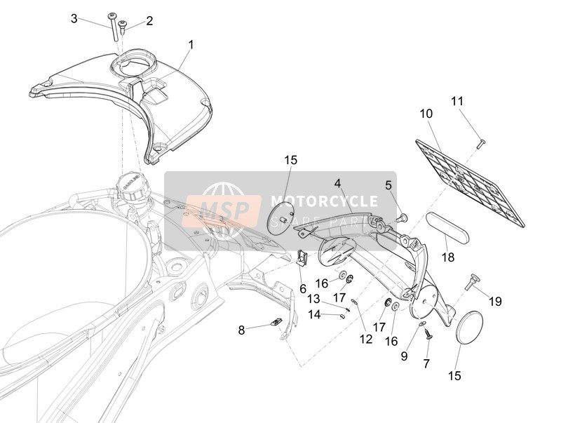 Vespa Vespa Primavera 50 4T-4V (EU) 2017 Cubierta trasera - Protector contra salpicaduras para un 2017 Vespa Vespa Primavera 50 4T-4V (EU)