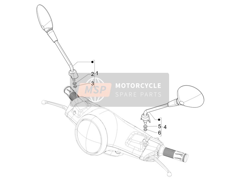 Vespa Vespa Primavera 50 4T-4V (EU) 2017 Rückspiegel für ein 2017 Vespa Vespa Primavera 50 4T-4V (EU)