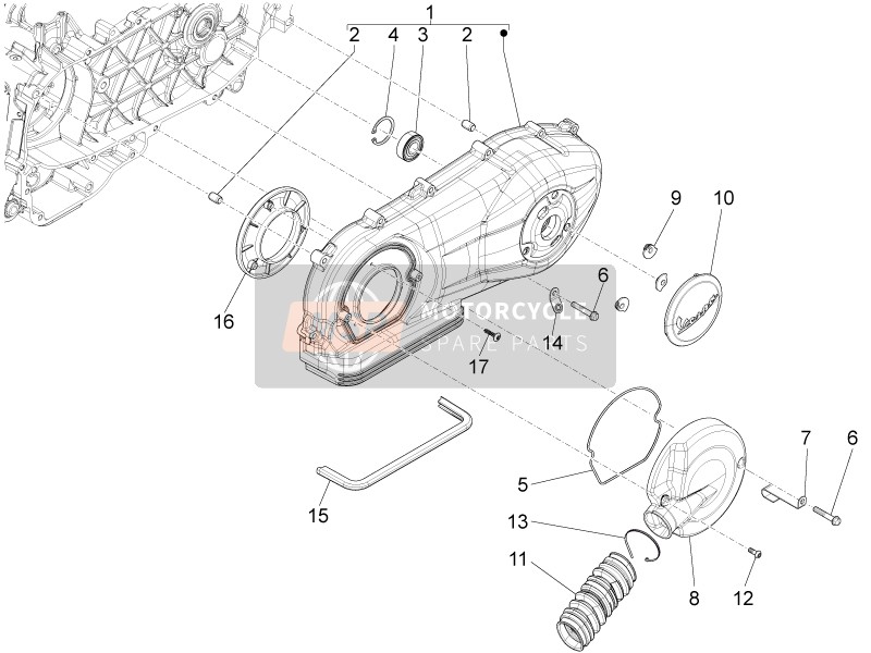 Vespa Vespa S 125 4T 3V E3 ie (ASIA) 2015 Couvercle de carter - Refroidissement du carter pour un 2015 Vespa Vespa S 125 4T 3V E3 ie (ASIA)