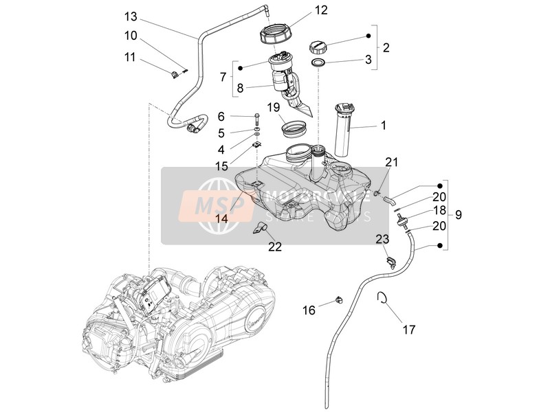 Vespa Vespa S 125 4T 3V E3 ie (ASIA) 2012 Serbatoio di carburante per un 2012 Vespa Vespa S 125 4T 3V E3 ie (ASIA)