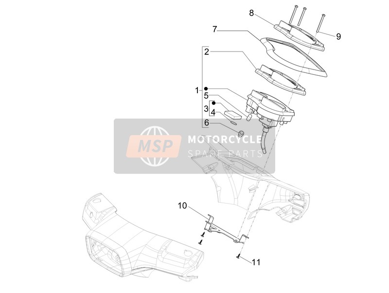 Vespa Vespa S 125 4T 3V E3 ie (ASIA) 2012 Metercombinatie - Dashboard voor een 2012 Vespa Vespa S 125 4T 3V E3 ie (ASIA)