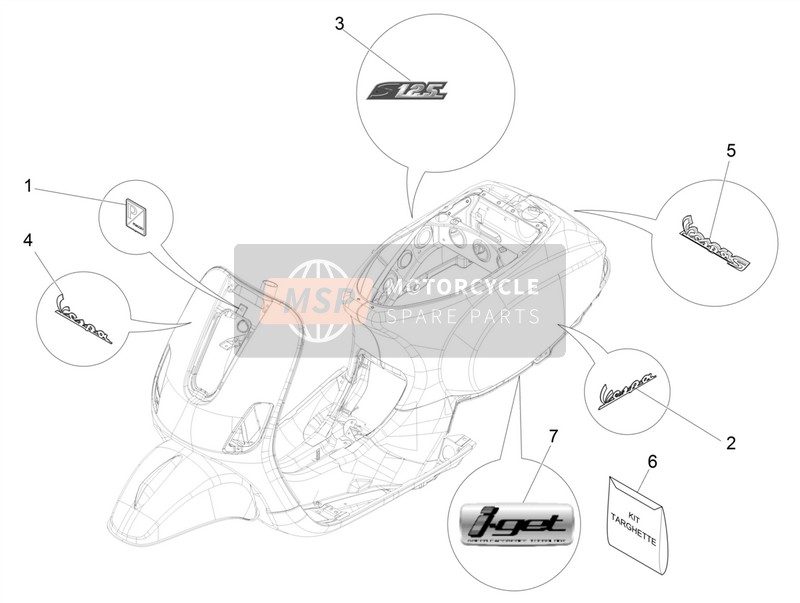 Vespa Vespa S 125 4T 3V iGet (ASIA) 2018 Plates - Emblems for a 2018 Vespa Vespa S 125 4T 3V iGet (ASIA)