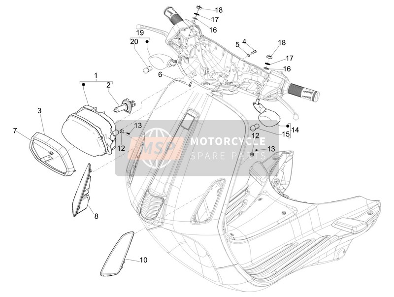 Vespa Vespa Sprint 150 4T 3V iGet E4 ABS (USA-CANADA) 2016 Faros delanteros - Lámparas de señal de giro para un 2016 Vespa Vespa Sprint 150 4T 3V iGet E4 ABS (USA-CANADA)