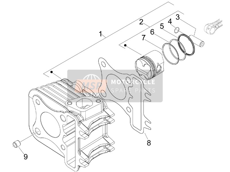 Vespa Vespa Sprint 50 4T 2V 25 kmh (EU) 2016 Cylindre-Piston-Unité de broche de poignet pour un 2016 Vespa Vespa Sprint 50 4T 2V 25 kmh (EU)