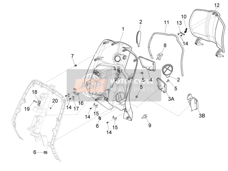 Vespa Vespa Sprint 50 4T 4V (USA-CANADA) 2015 Guante delantero-Caja - Rodilla-Panel de guardia para un 2015 Vespa Vespa Sprint 50 4T 4V (USA-CANADA)