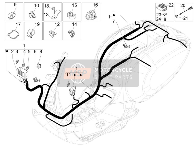 Vespa Vespa Sprint 50 4T 4V (USA-CANADA) 2015 Mazo de cables principal para un 2015 Vespa Vespa Sprint 50 4T 4V (USA-CANADA)